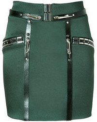 Anthony Vaccarello Embellished Mini Skirt With Leather Trim In Green
