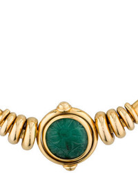 18k Gold And Carved Emerald Choker