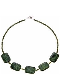 AsiaEXP Handmade Green Black Jasper Necklace With Antiqued Silver Beads Square