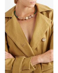Marni Gold Plated Resin And Horn Necklace Army Green