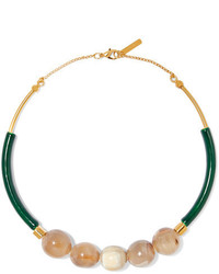 Marni Gold Plated Resin And Horn Necklace Army Green