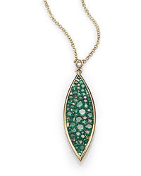 Marquis Plev Verde Tsavorite Diamond 18k Yellow Gold Pendant Necklace