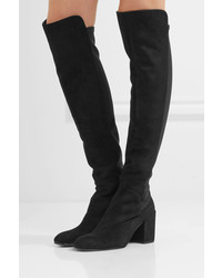 Stuart Weitzman Halftime Suede And Stretch Crepe Over The Knee Boots Black
