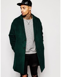 Asos Brand Drop Shoulder Wool Rich Overcoat In Green