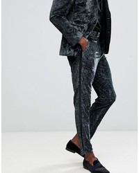 ASOS DESIGN Skinny Tuxedo Suit Trousers In Forest Green Paisley Print