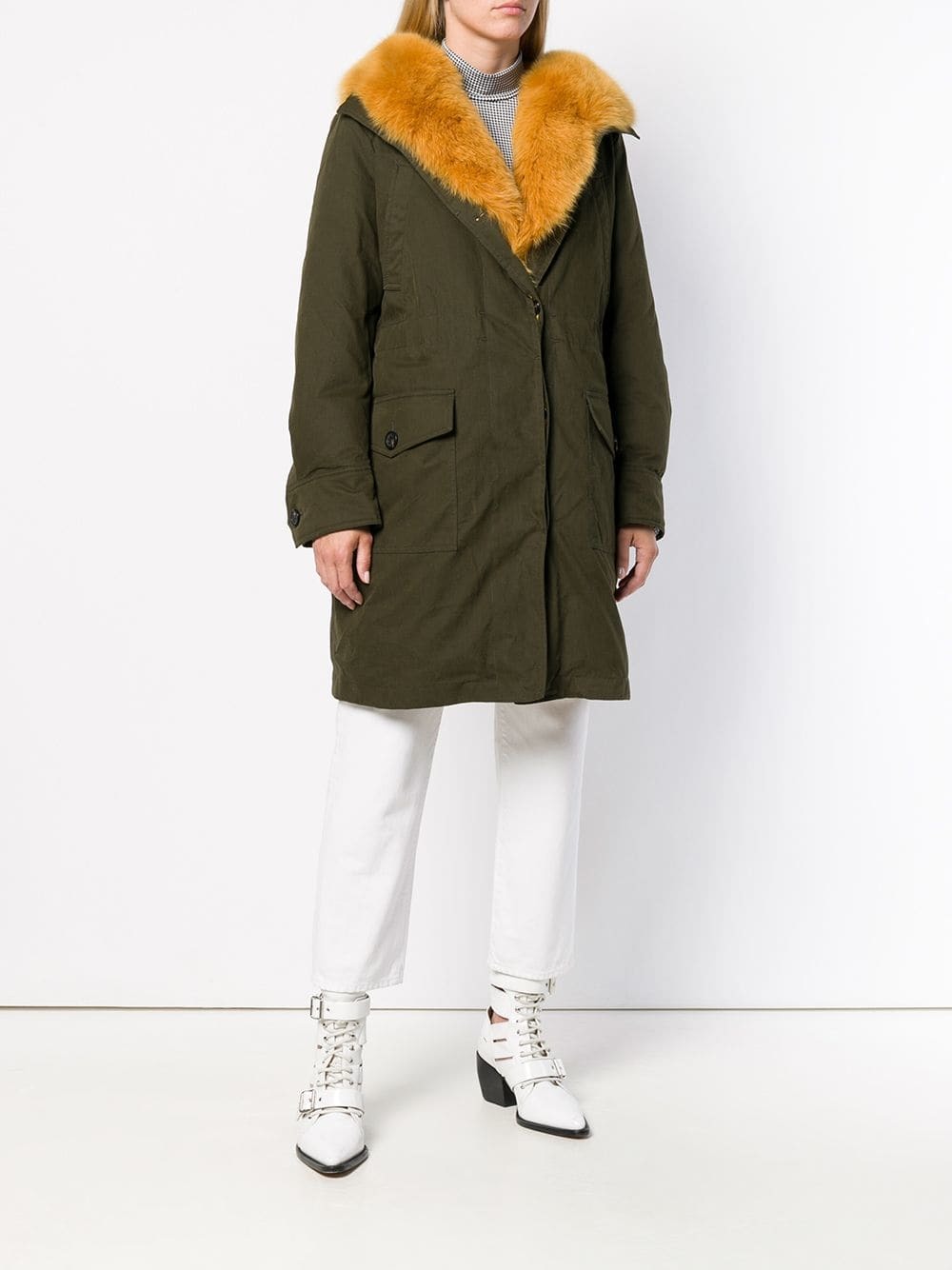 Moncler Fox Fur Midi Coat, $2,885 | farfetch.com | Lookastic