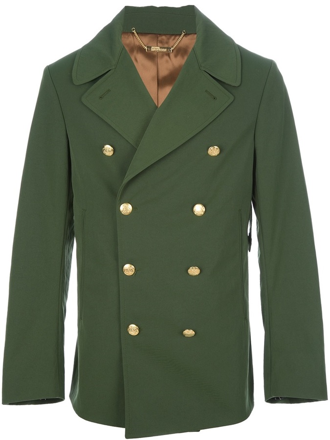 Alexander Mcqueen Military Style, Green Military Pea Coat