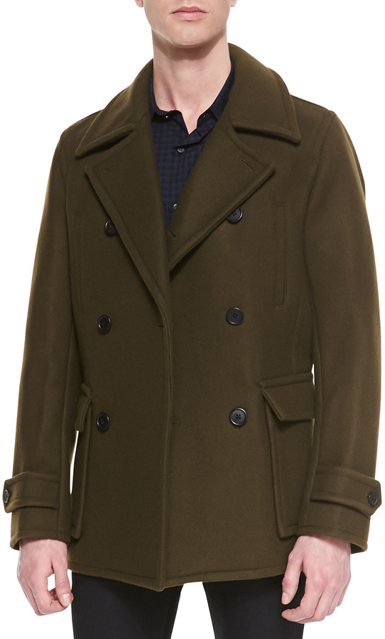 Vince Wool Blend Pea Coat Khaki, $417 | Neiman Marcus | Lookastic