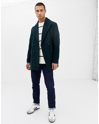 Ryan Reynolds wearing Dark Green Pea Coat, Grey Wool Waistcoat, White ...
