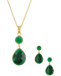 Savvy Cie Gold Vermeil Green Onyx Earring Pendant Set