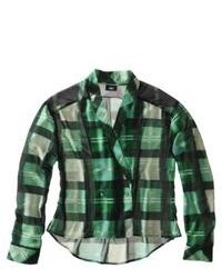 Mossimo Plaid High Low Blouse Green M