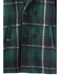 Lapel Classical Green Check Print Coat