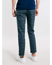 Topman Green Checked Cropped Smart Pants