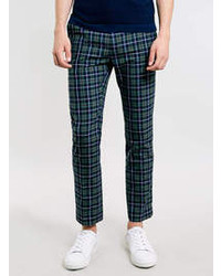 Topman Green Checked Cropped Smart Pants