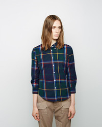Band Of Outsiders Cropped Sleeve Plaid Shirt