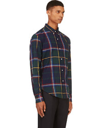 Band Of Outsiders Green Blue Plaid Flannel Shirt