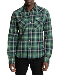 PRPS Lofty Plaid Cotton Snap Up Shirt In Green Multi At Nordstrom