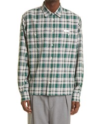 4SDESIGNS Oversize Plaid Button Up Work Shirt In Green Eco At Nordstrom