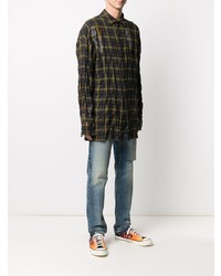 Palm Angels Paint Effect Wrinkled Checked Shirt