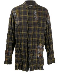 Palm Angels Paint Effect Wrinkled Checked Shirt