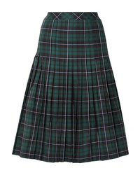 Dark Green Plaid Midi Skirt