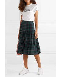 Sandy Liang Checked Pleated Cotton Canvas Midi Skirt