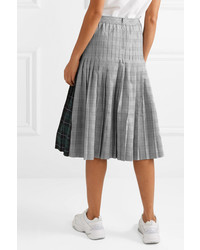 Sandy Liang Checked Pleated Cotton Canvas Midi Skirt