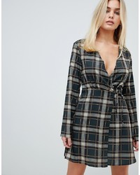PrettyLittleThing Wrap Dress In Green Check