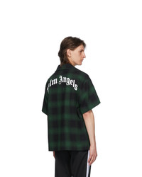 Palm Angels Green And Black Check Logo Bowling Shirt