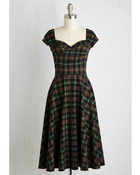 Stop Staring Pine All Mine Dress In Earthy Plaid
