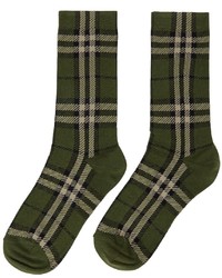 Burberry Green Intarsia Check Mid Socks