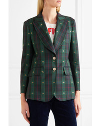 Gucci Embroidered Checked Wool Blazer
