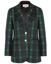 Gucci Embroidered Checked Wool Blazer