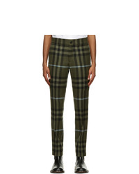 Burberry Green Wool Technical Check Trousers