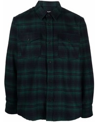 Dark Green Plaid Wool Long Sleeve Shirt