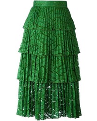 Dark Green Pleated Lace Skirt