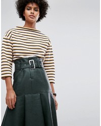 Asos Leather Look Midi Skirt With Belt