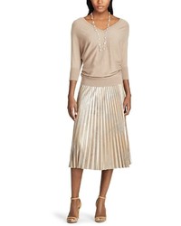 Chaps Metallic Faux Suede Pleated Midi Skirt