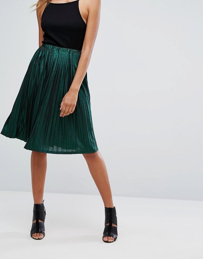 Missguided Metallic Pleated Midi Skirt, $35 | Asos | Lookastic