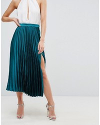 Asos Petite Petite Satin Pleated Midi Skirt With Splices