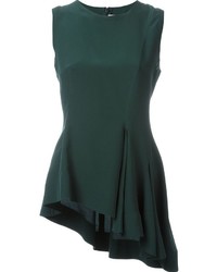 Dark Green Pleated Silk Blouse