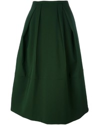 Dark Green Pleated Silk Skirt