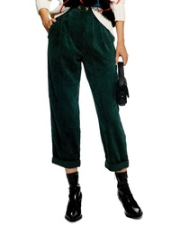 Dark Green Pleated Tapered Pants