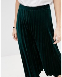 Asos Pleated Midi Skirt In Velvet