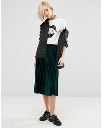 Asos Pleated Midi Skirt In Velvet