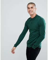 ASOS DESIGN Asos Knitted Muscle Fit Polo In Bottle Green