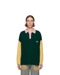 Loewe Green And Pink Cashmere Long Sleeve Polo
