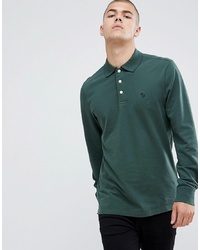 Abercrombie & Fitch Icon Logo Long Sleeve Stretch Pique Polo In Green