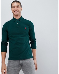 Polo Ralph Lauren Slim Fit Long Sleeve Pique Polo Player Logo In Green