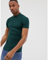 ASOS DESIGN Muscle Fit Jersey Polo In Rib In Green